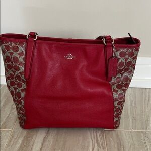 Coach Red and Brown Signature Tote